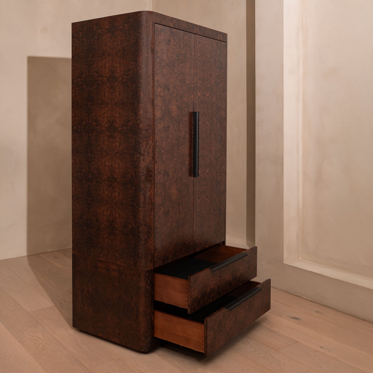 Abingdon Wardrobe | 190 High, Dark Burl, 2 Drawer