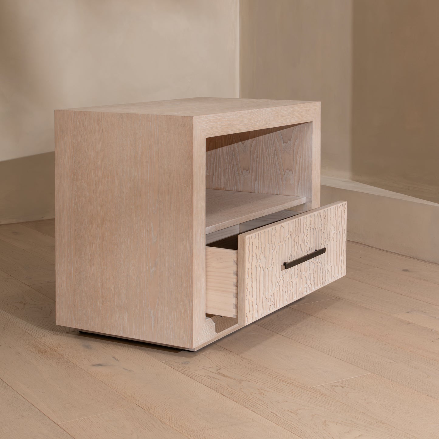 Arthur Bedside | 750 Wide White Washed Oak, 1 Drawer