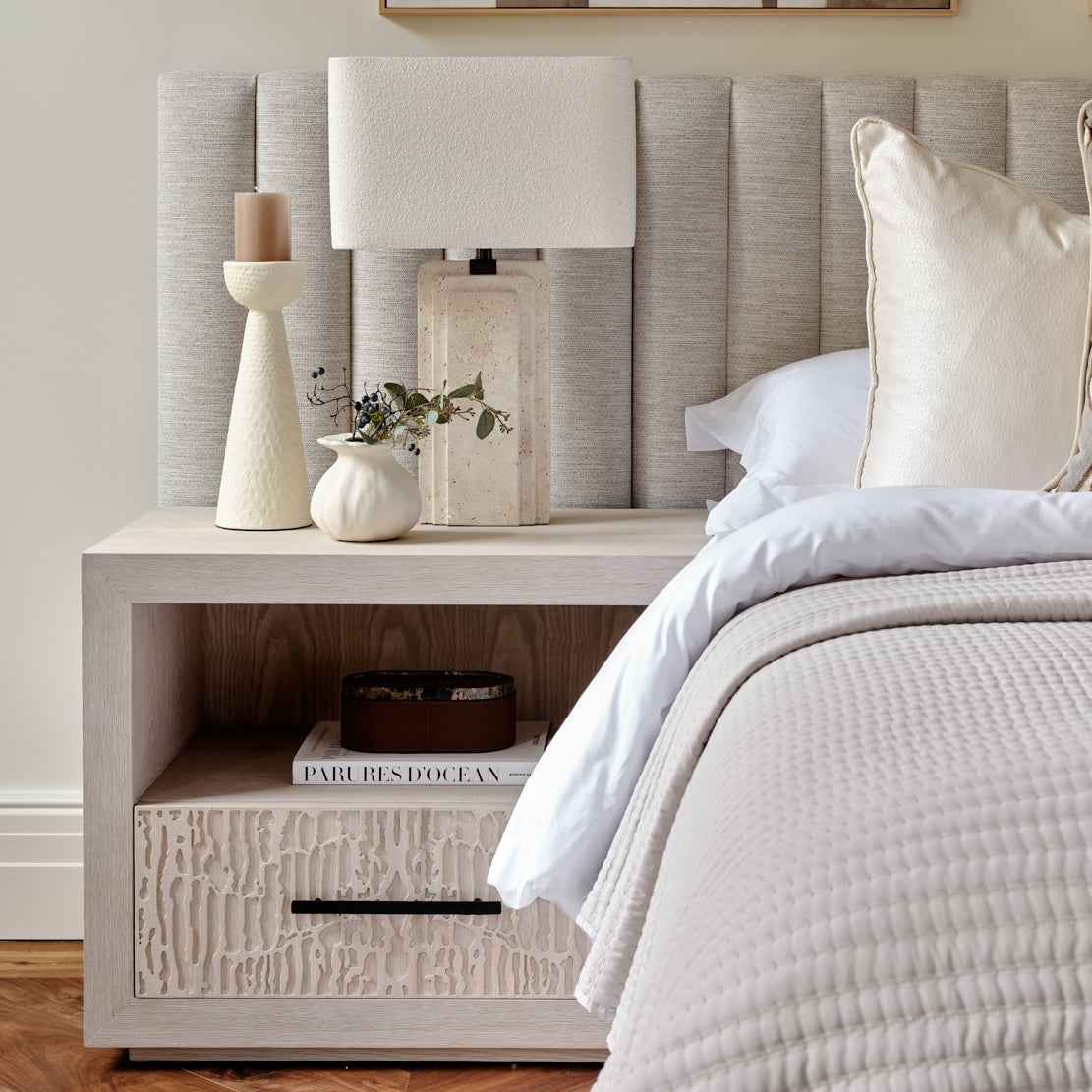 Arthur Bedside | 750 Wide White Washed Oak, 1 Drawer