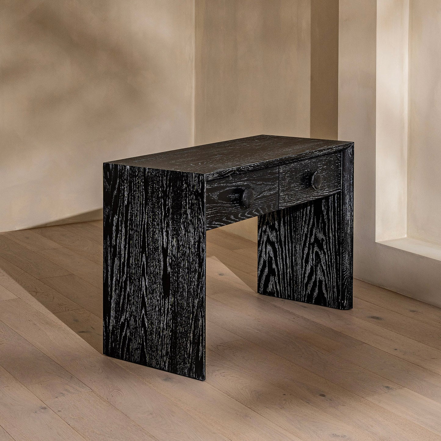 Button Dressing Table | 1200 Wide Black Grain, 2 Drawer