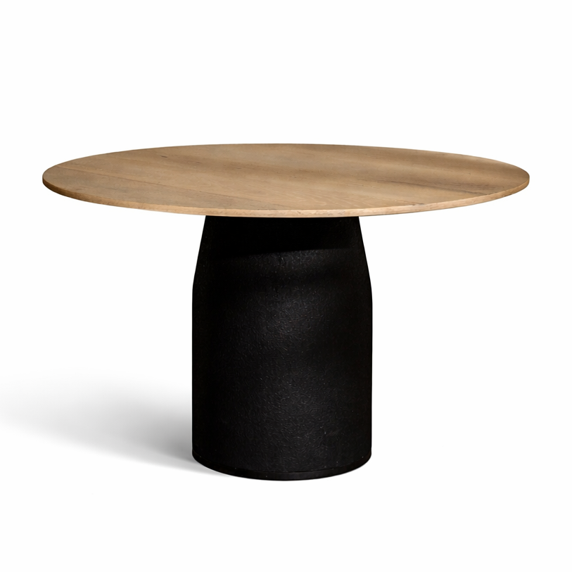 Calabasas Dining Table | 127 Diameter, Whitewash & Black