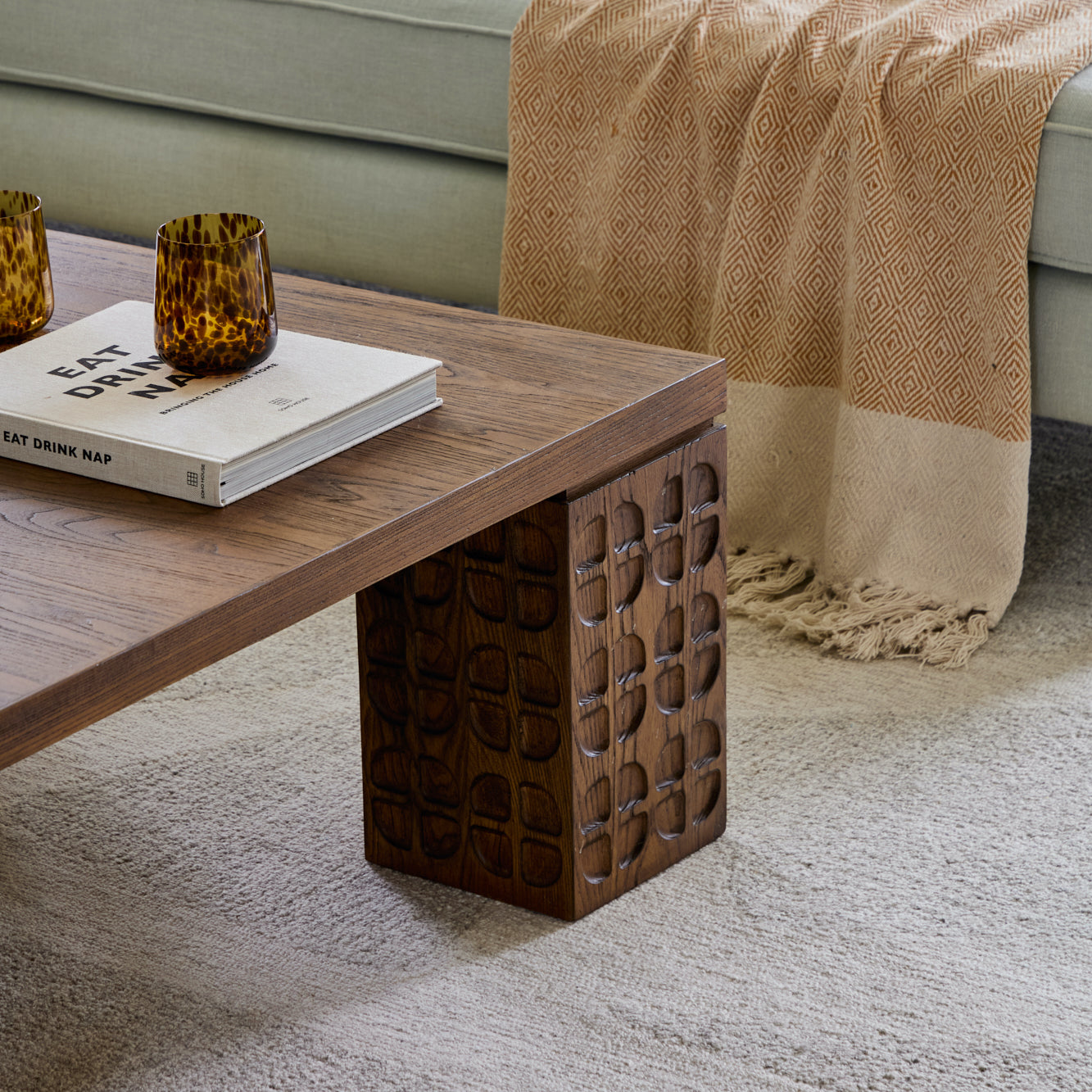 Hargate Coffee Table | 120 Wide, Mid-Century Brown Oak
