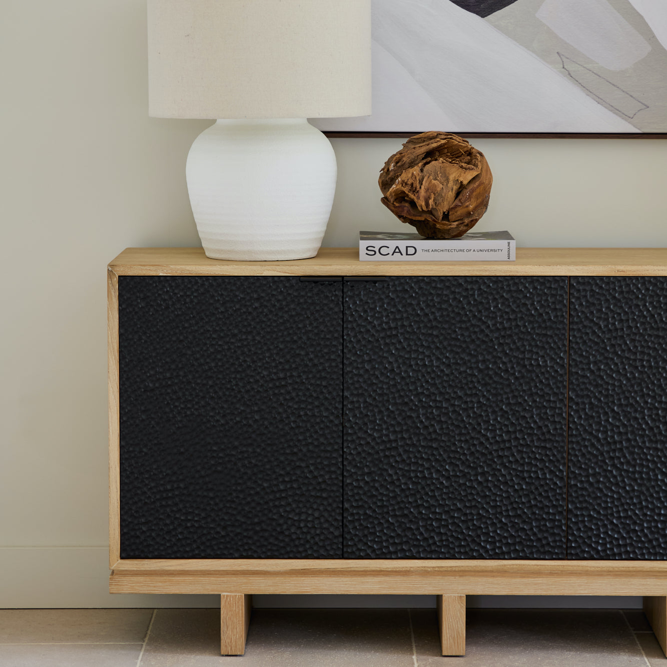 Denton Sideboard | 120 Wide, Wide Stained Oak & Black