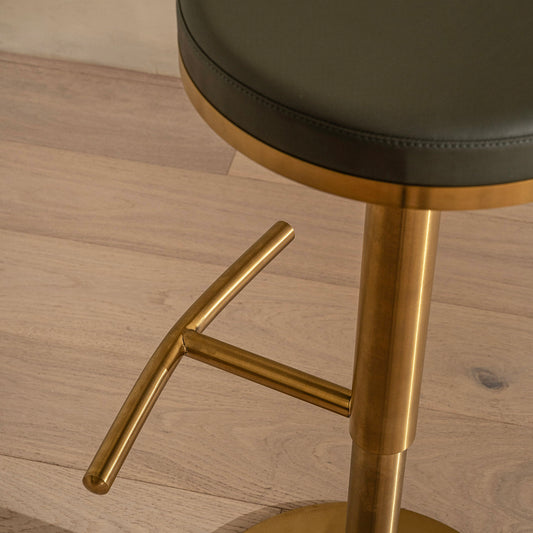 Elio Bar Stool | Adjustable | Brass & Dark Green Leather
