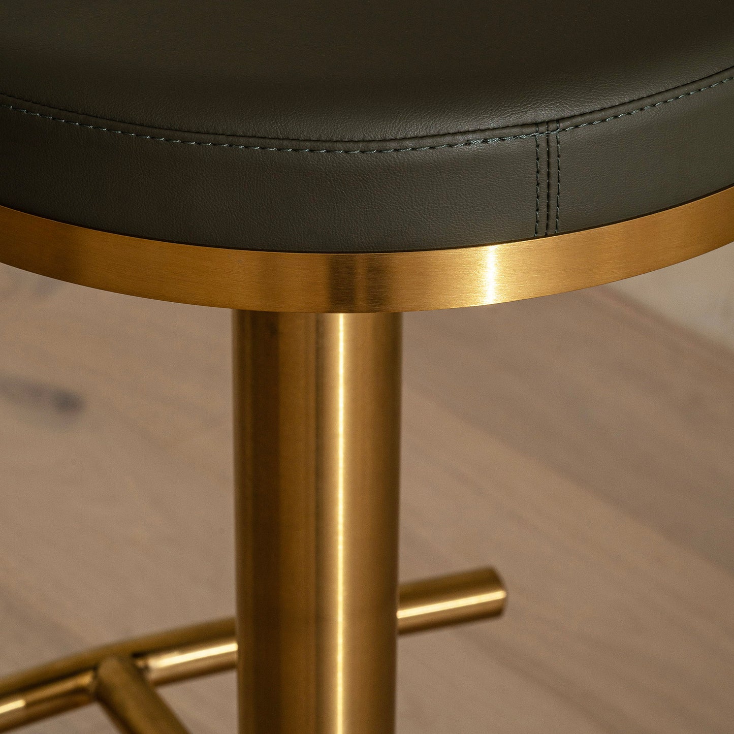 Elio Bar Stool | Adjustable | Brass & Dark Green Leather