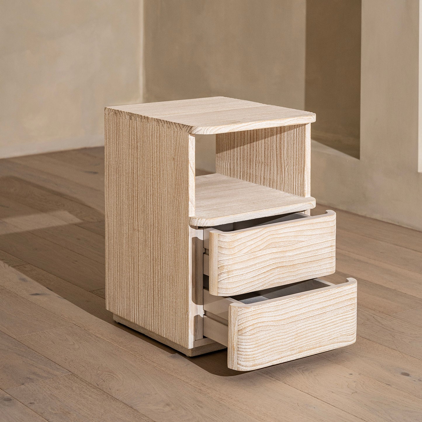 California Bedside Table | 400 Wide Recycled White Pine, 2 Drawer