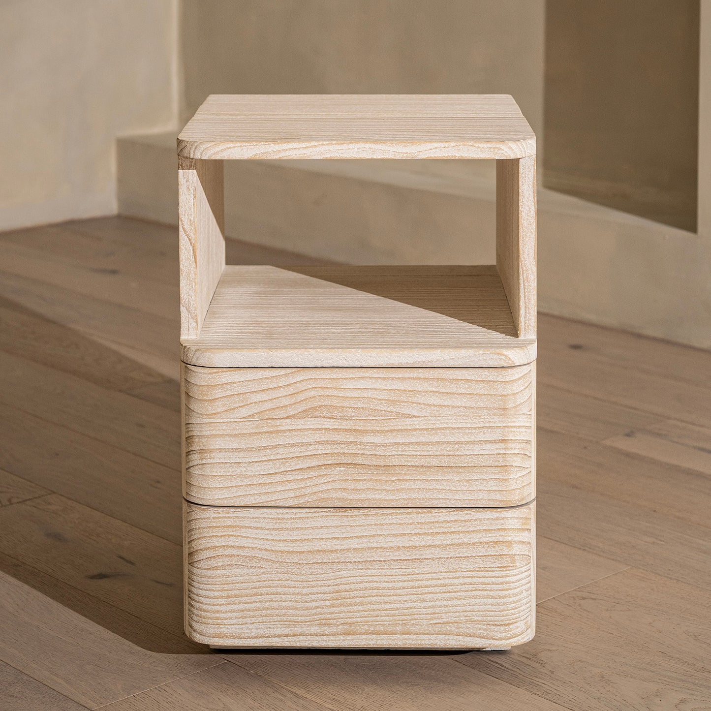 California Bedside Table | 400 Wide Recycled White Pine, 2 Drawer