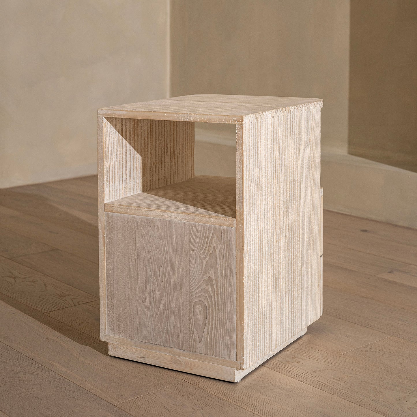 California Bedside Table | 400 Wide Recycled White Pine, 2 Drawer