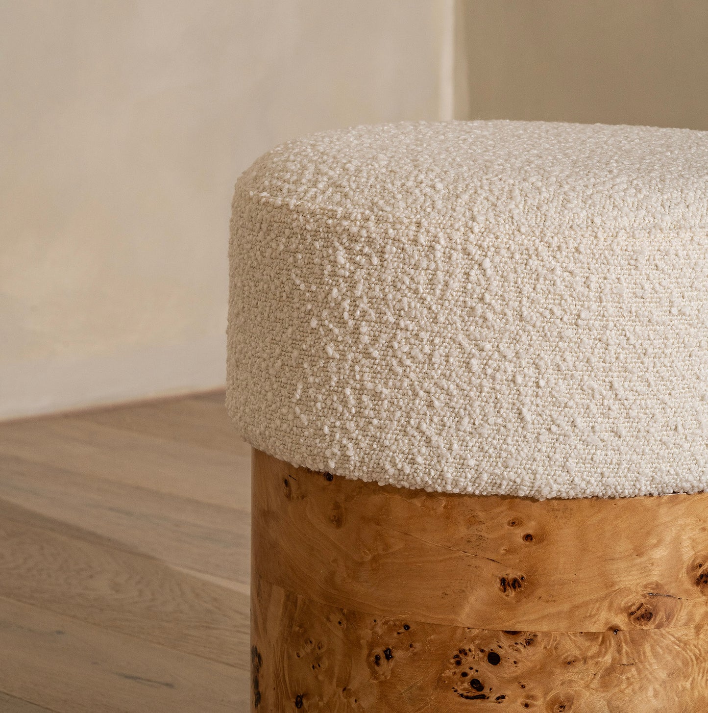 Thornhill Burl Stool | 40 Wide | Light Burl