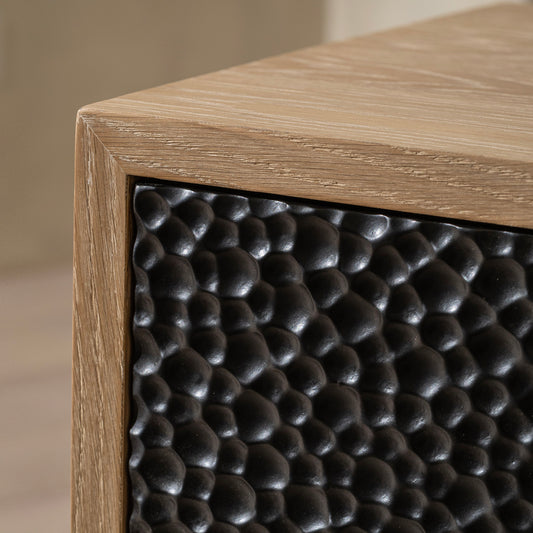 Denton Bedside Table | 550 Wide Stained Oak & Black, 3 Drawer