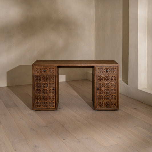 Hargate Desk | 1400 Wide Dark Chocolate Oak, 2 Drawer