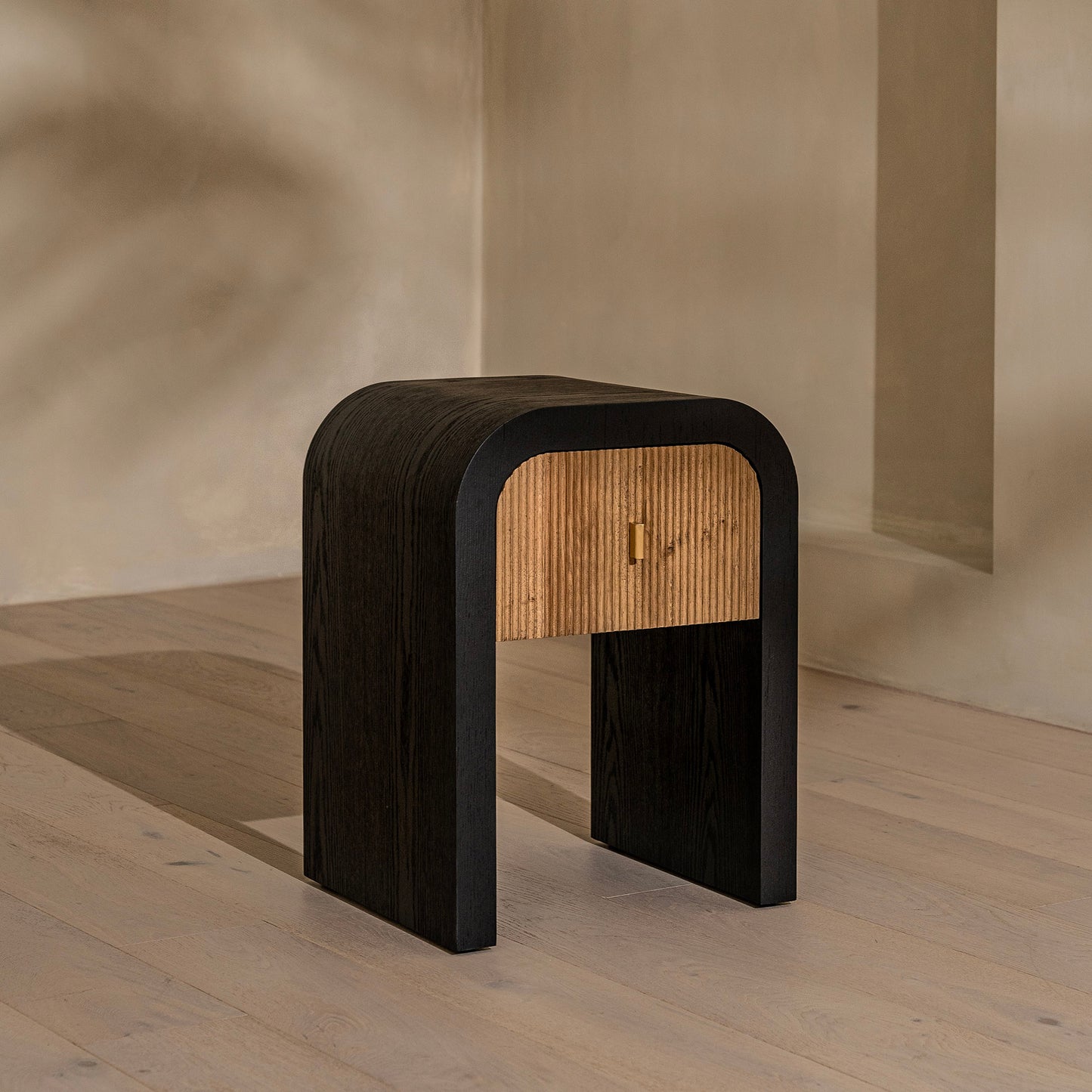 Essex Bedside Table | 450 Wide Black & Oak, 1 Drawer