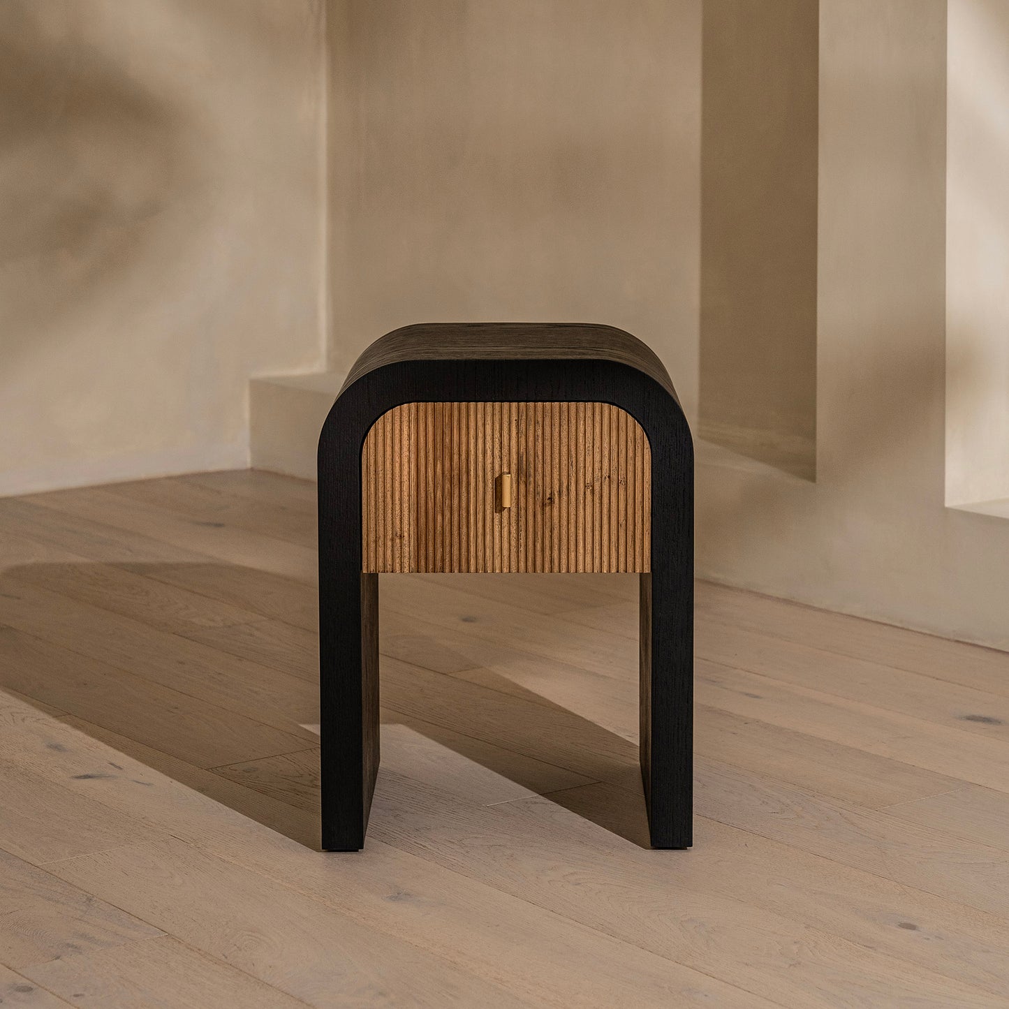 Essex Bedside Table | 450 Wide Black & Oak, 1 Drawer