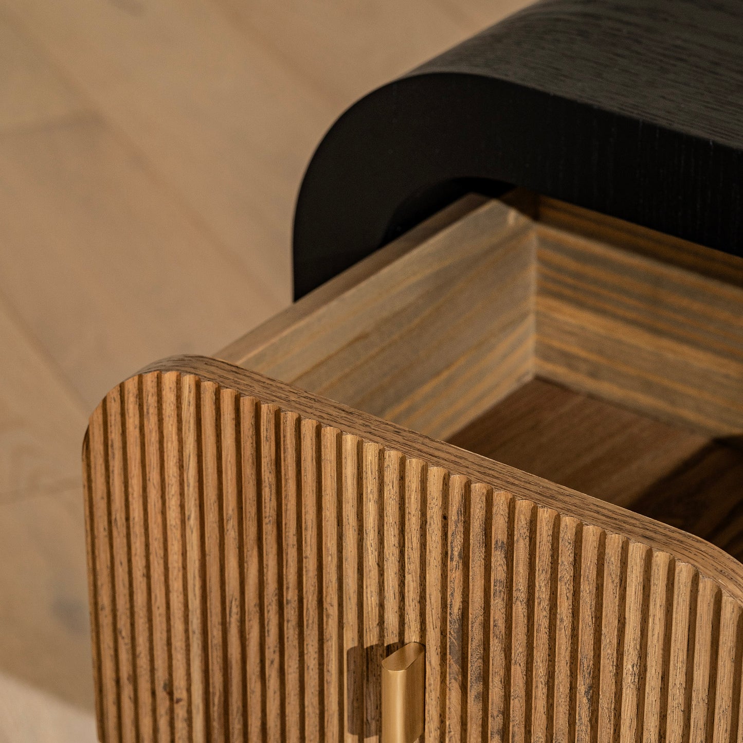 Essex Bedside Table | 450 Wide Black & Oak, 1 Drawer