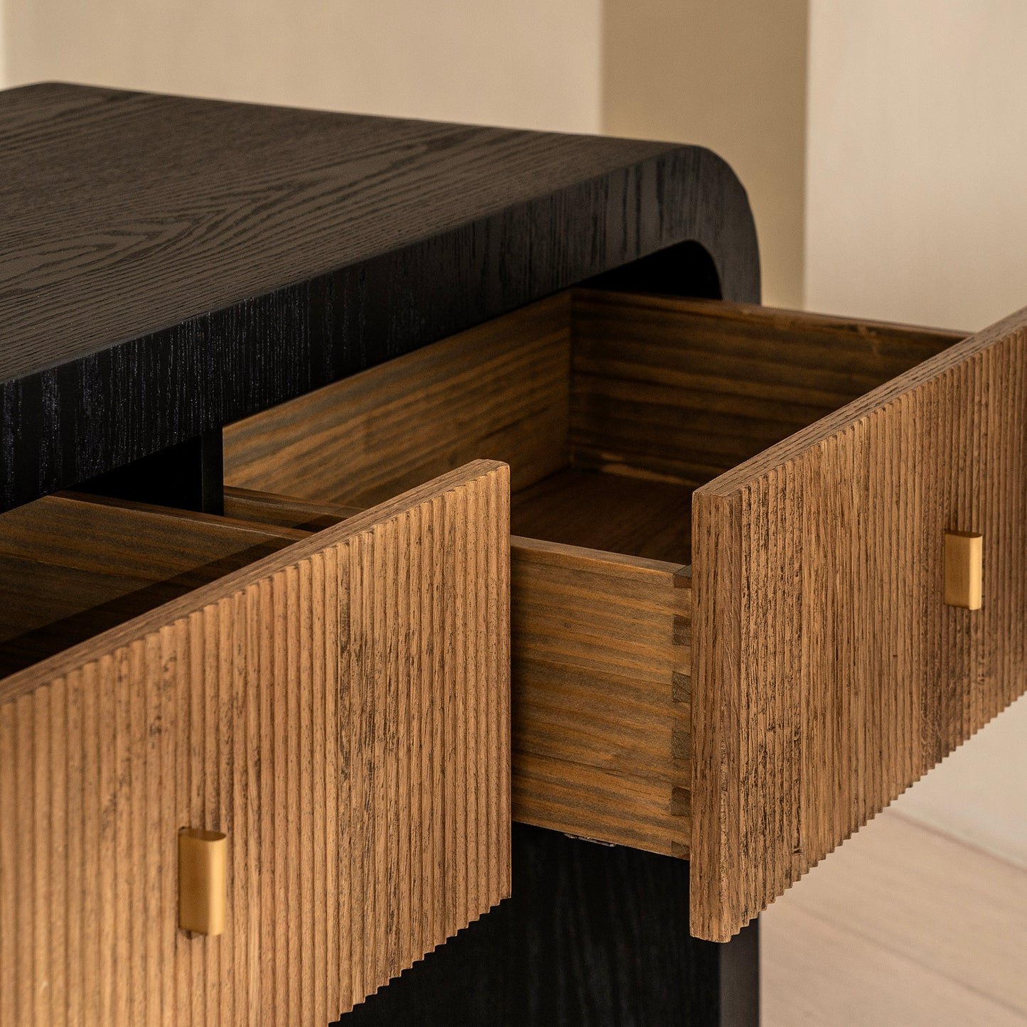 Essex Dressing Table | 1200 Wide Black & Oak, 2 Drawer