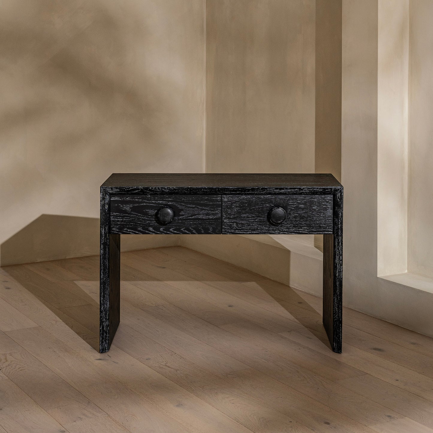 Button Dressing Table | 1200 Wide Black Grain, 2 Drawer