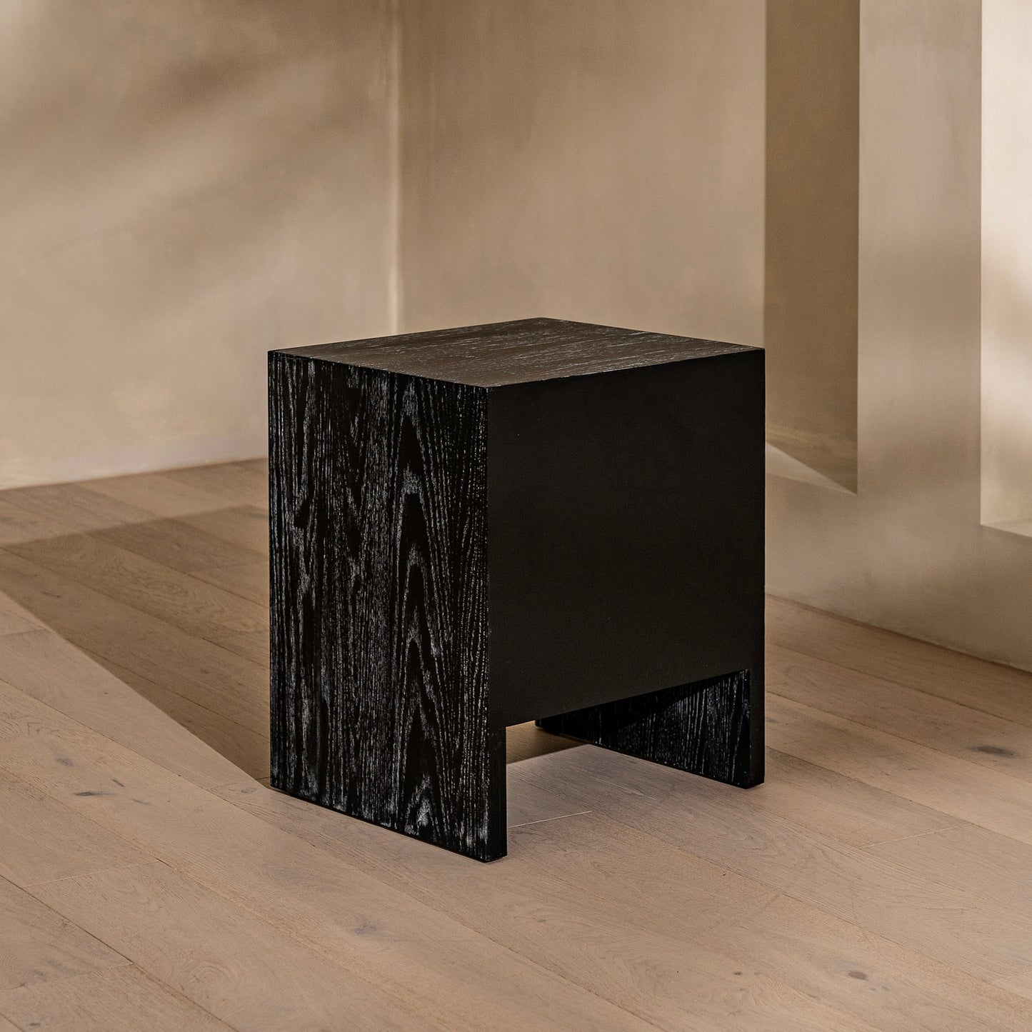 Button Bedside Table | 500 Wide Black Grain, 2 Drawer