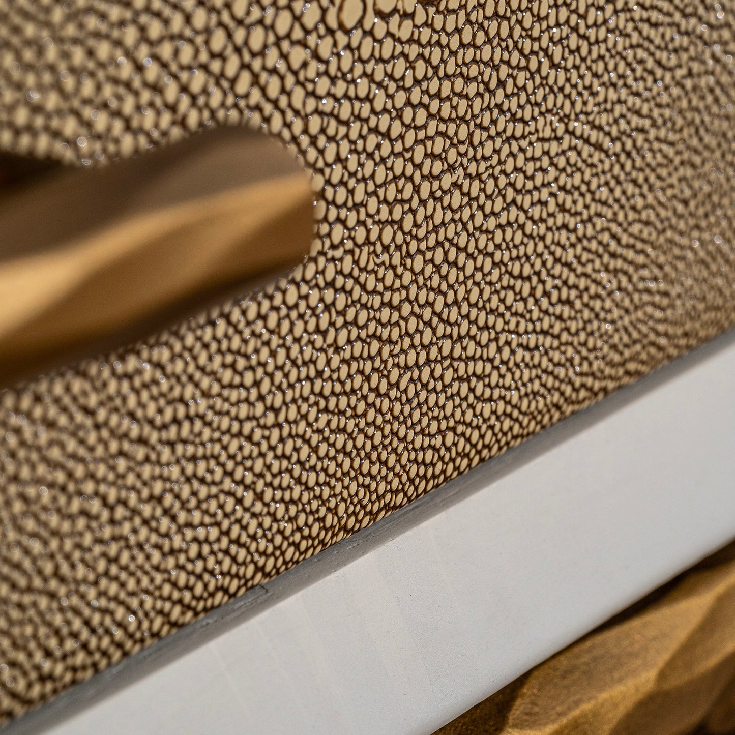 Airlie Bedside Table | 500 Wide White, Shagreen & Brass Forged Metal, 1 Drawer