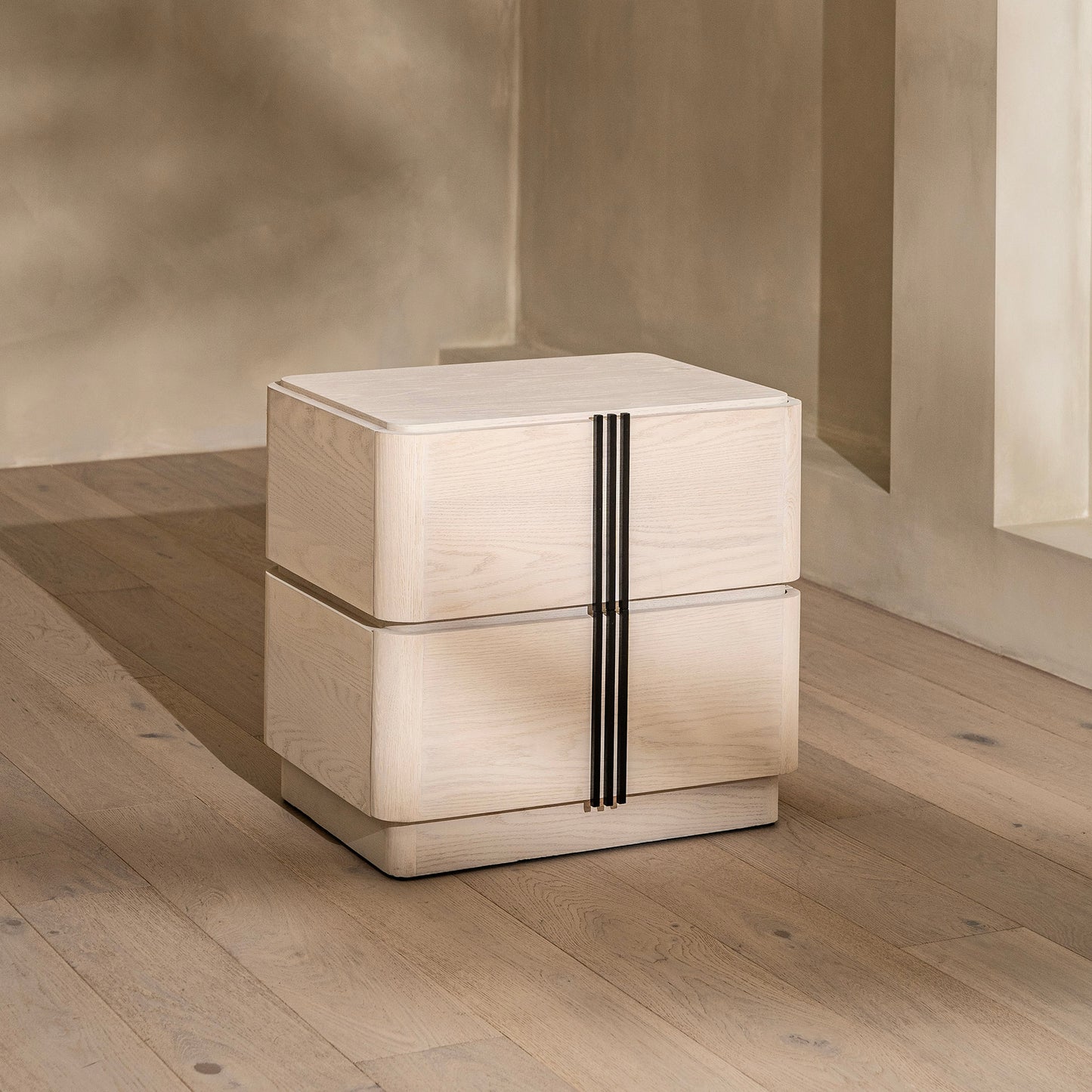 Vassall Bedside Table | 650 Wide White Wash, 2 Drawer