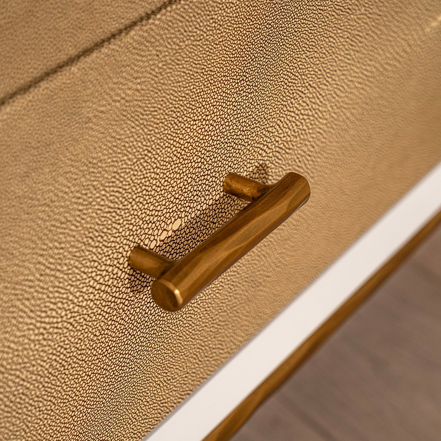 Airlie Chest Of Drawers | 1000 Wide White, Shagreen & Brass Forged Metal, 3 Drawer