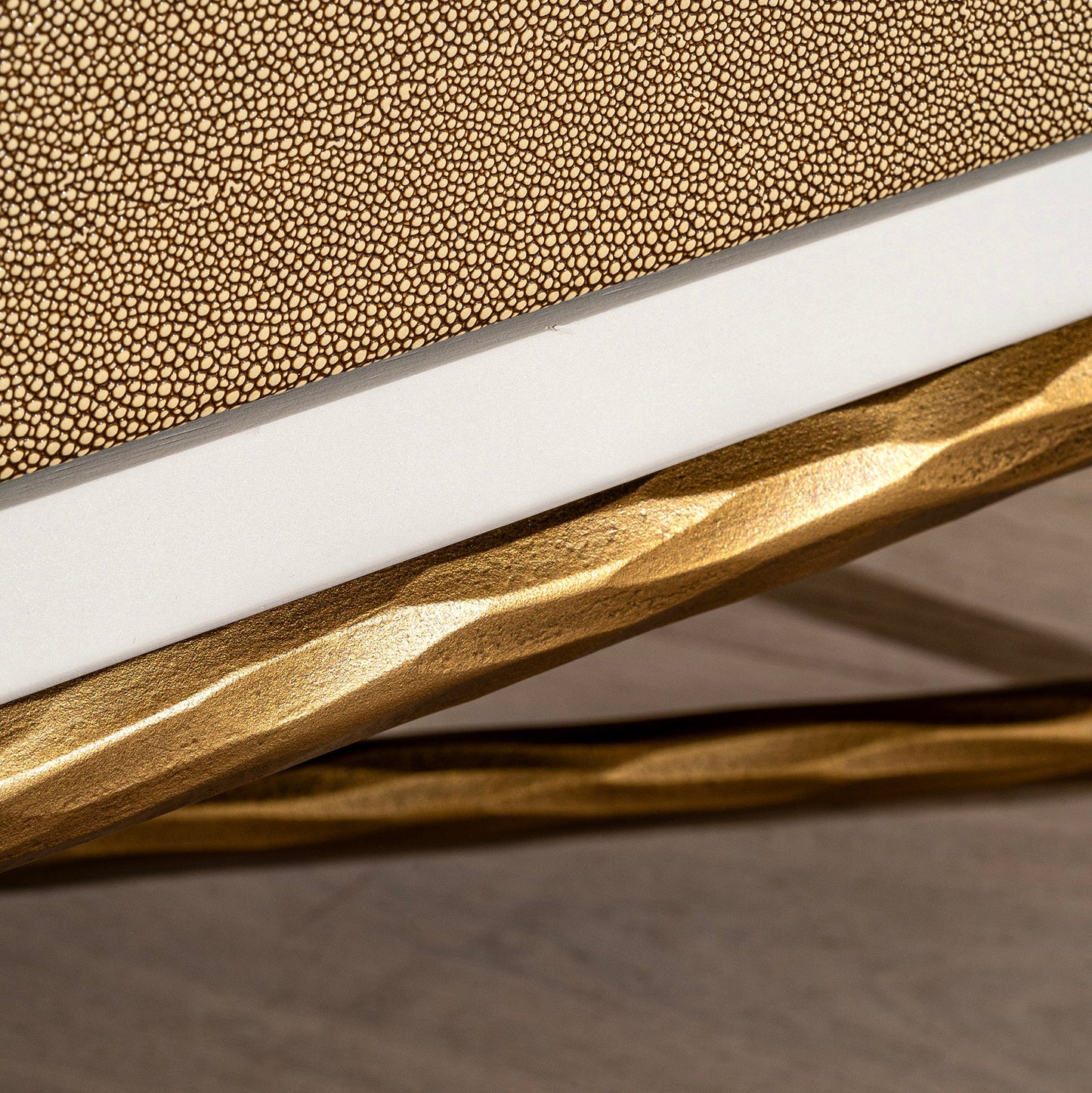 Airlie Chest Of Drawers | 1000 Wide White, Shagreen & Brass Forged Metal, 3 Drawer