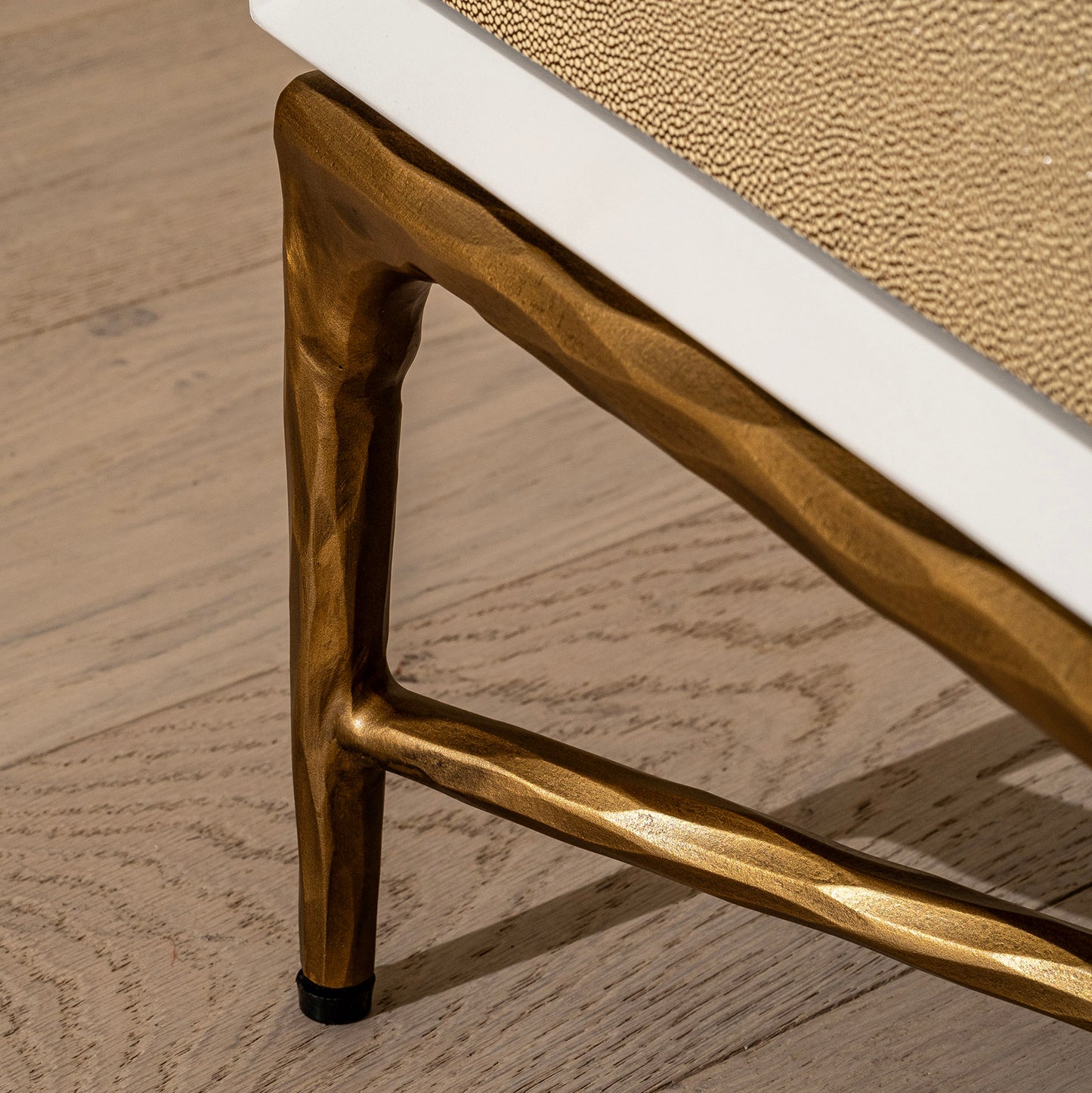 Airlie Chest Of Drawers | 1000 Wide White, Shagreen & Brass Forged Metal, 3 Drawer