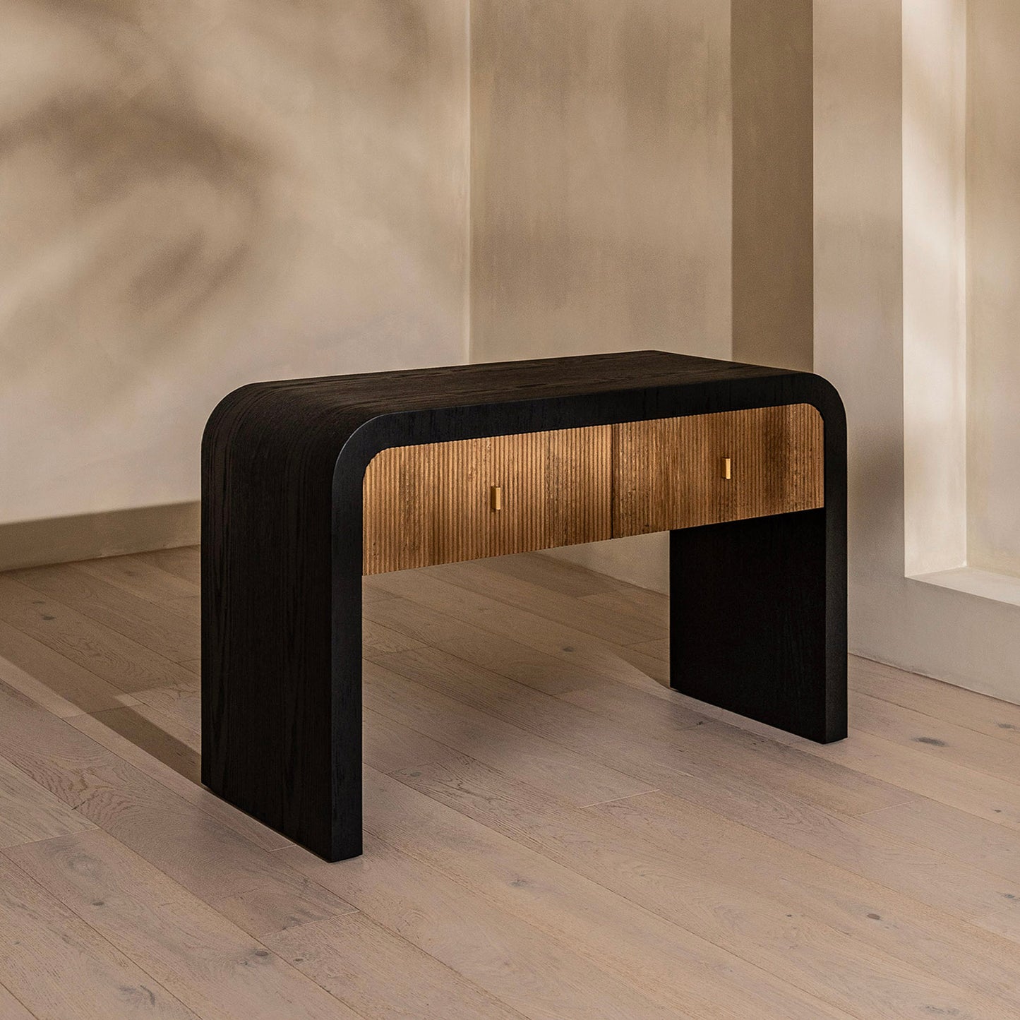 Essex Dressing Table | 1200 Wide Black & Oak, 2 Drawer