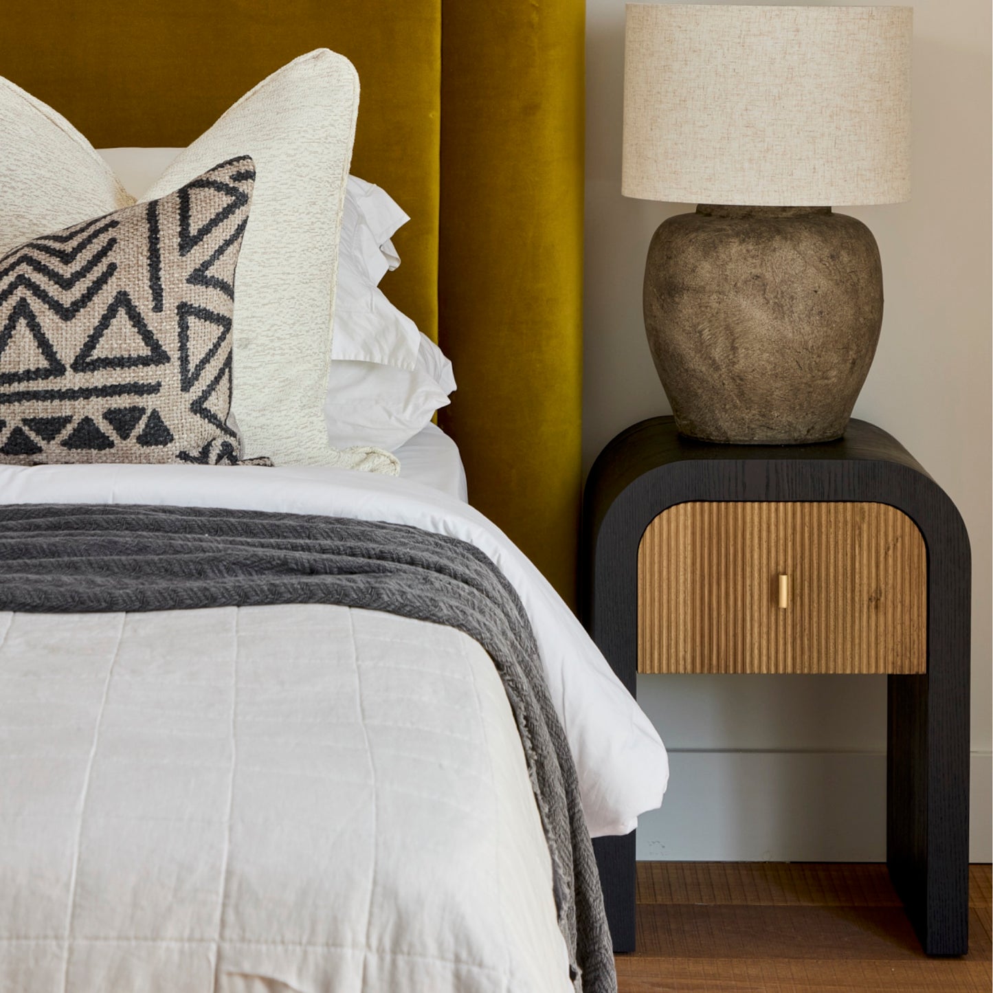 Essex Bedside Table | 450 Wide Black & Oak, 1 Drawer