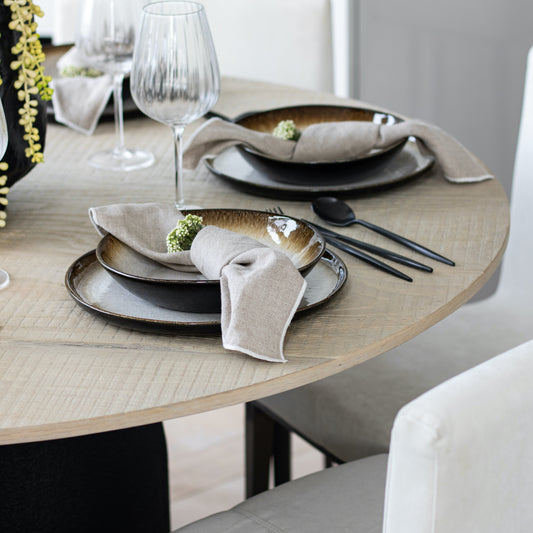 Calabasas Dining Table | 127 Diameter, Whitewash & Black