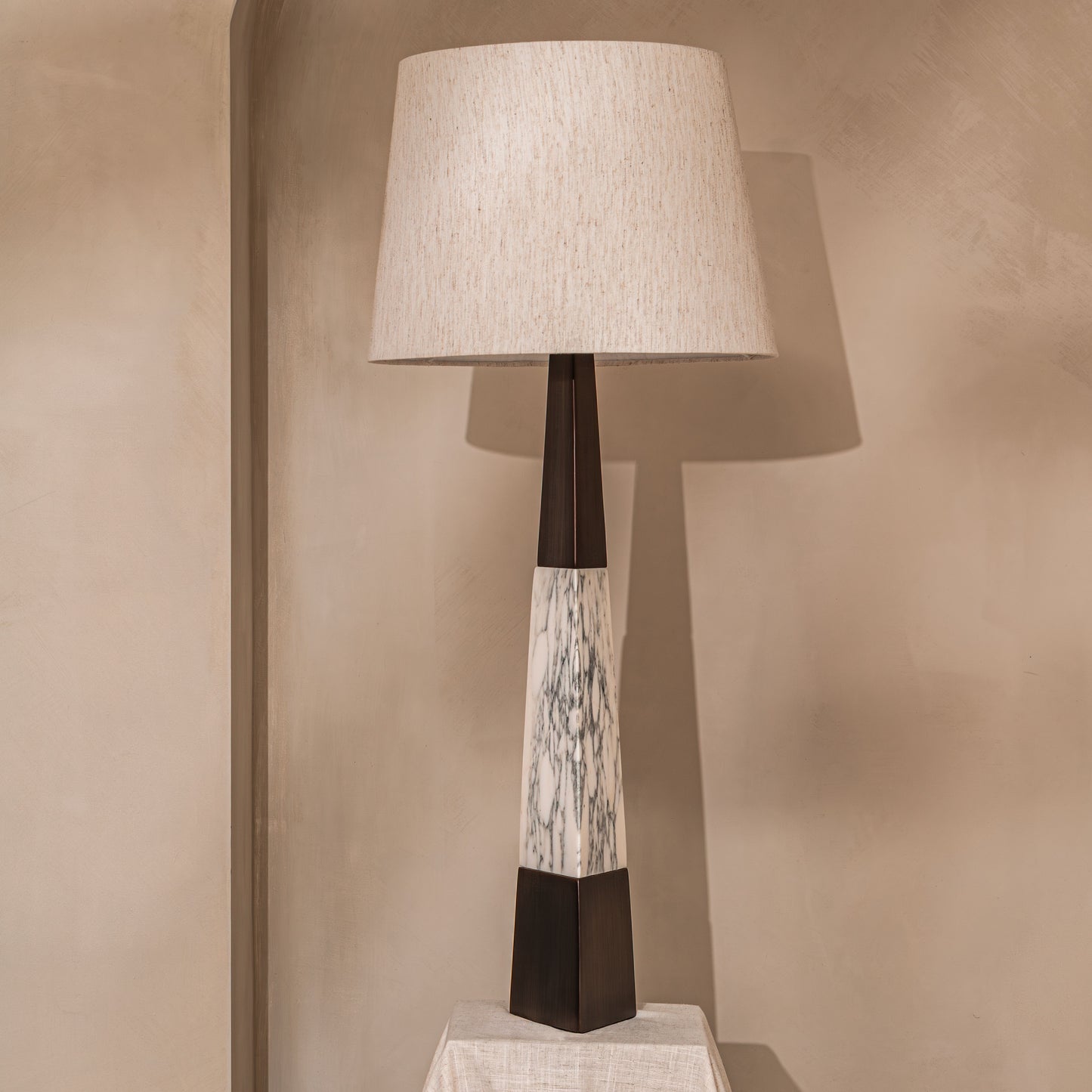 Perona Table Lamp | 91 High, Bronze & Calacatta Marble Base