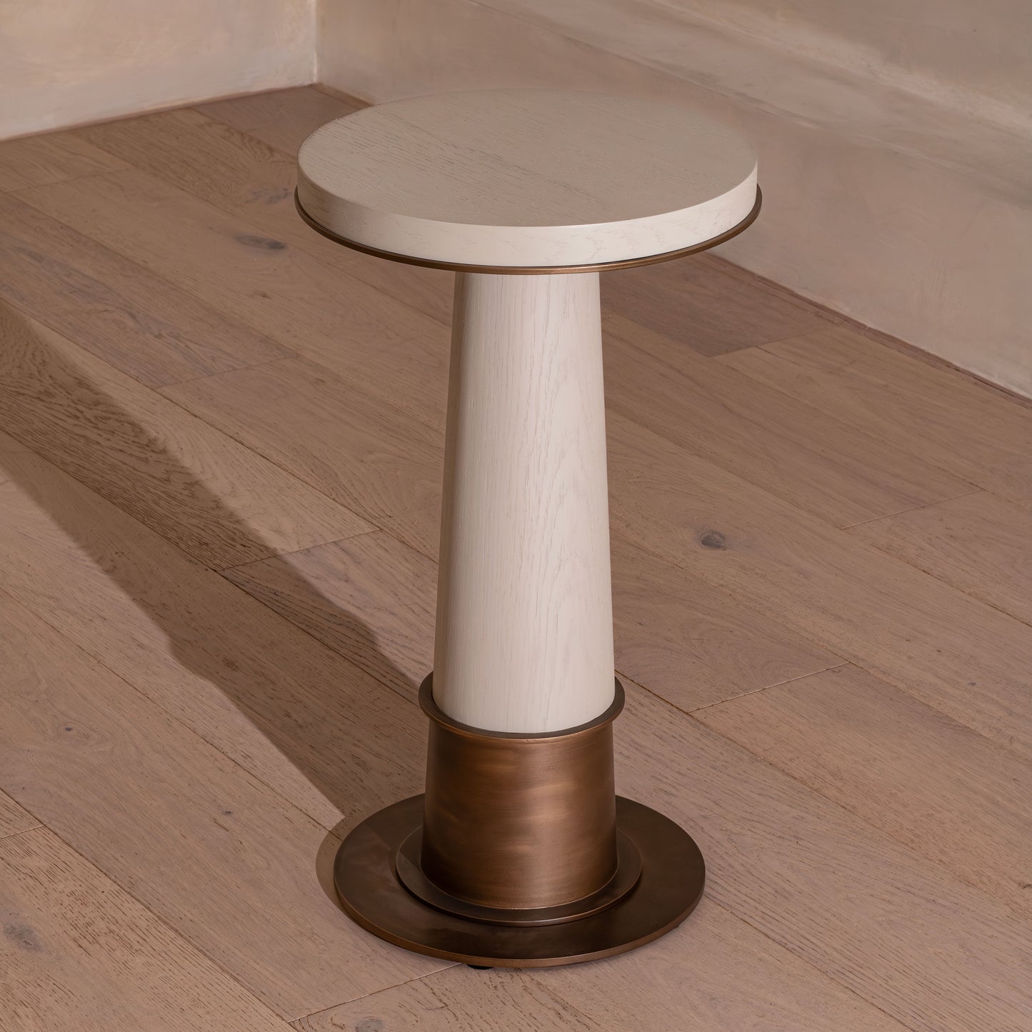Ryecroft Side Table | 350 Diameter, Bronze & White Wash Oak