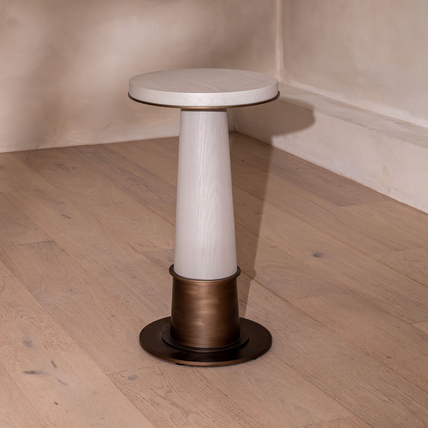 Ryecroft Side Table | 350 Diameter, Bronze & White Wash Oak