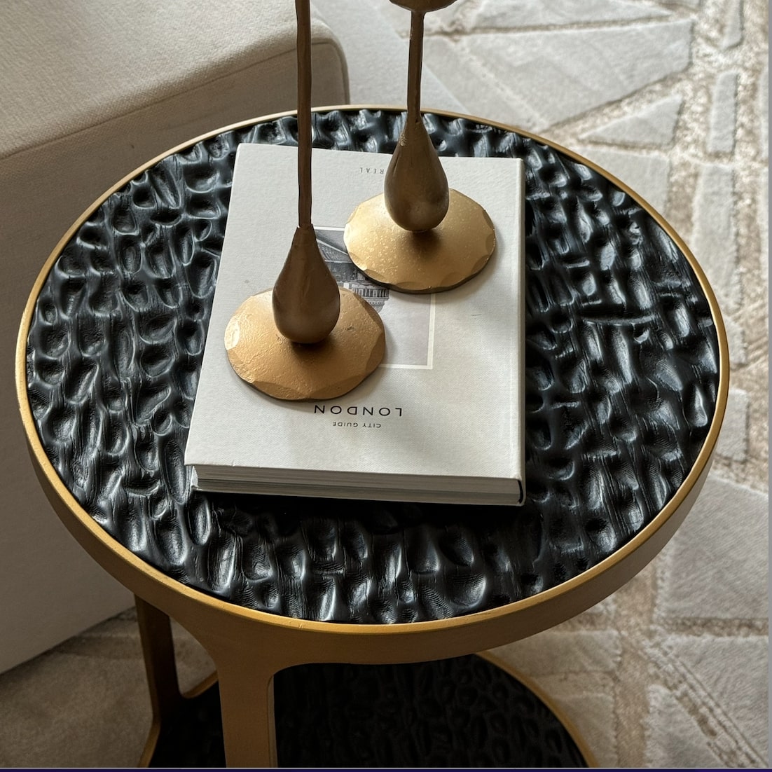 Bolsover Side Table | 350 Round | Black & Brass