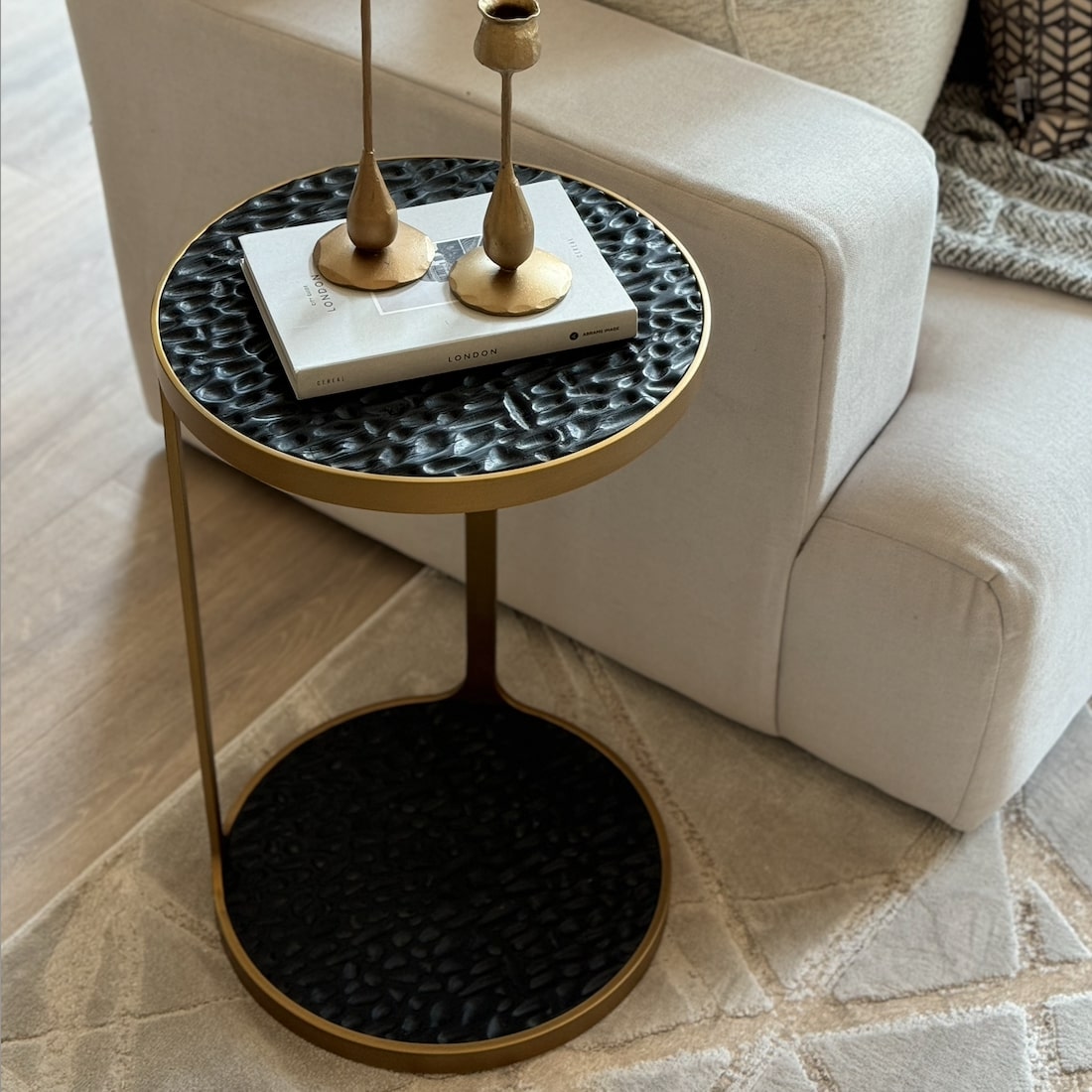 Bolsover Side Table | 350 Round | Black & Brass