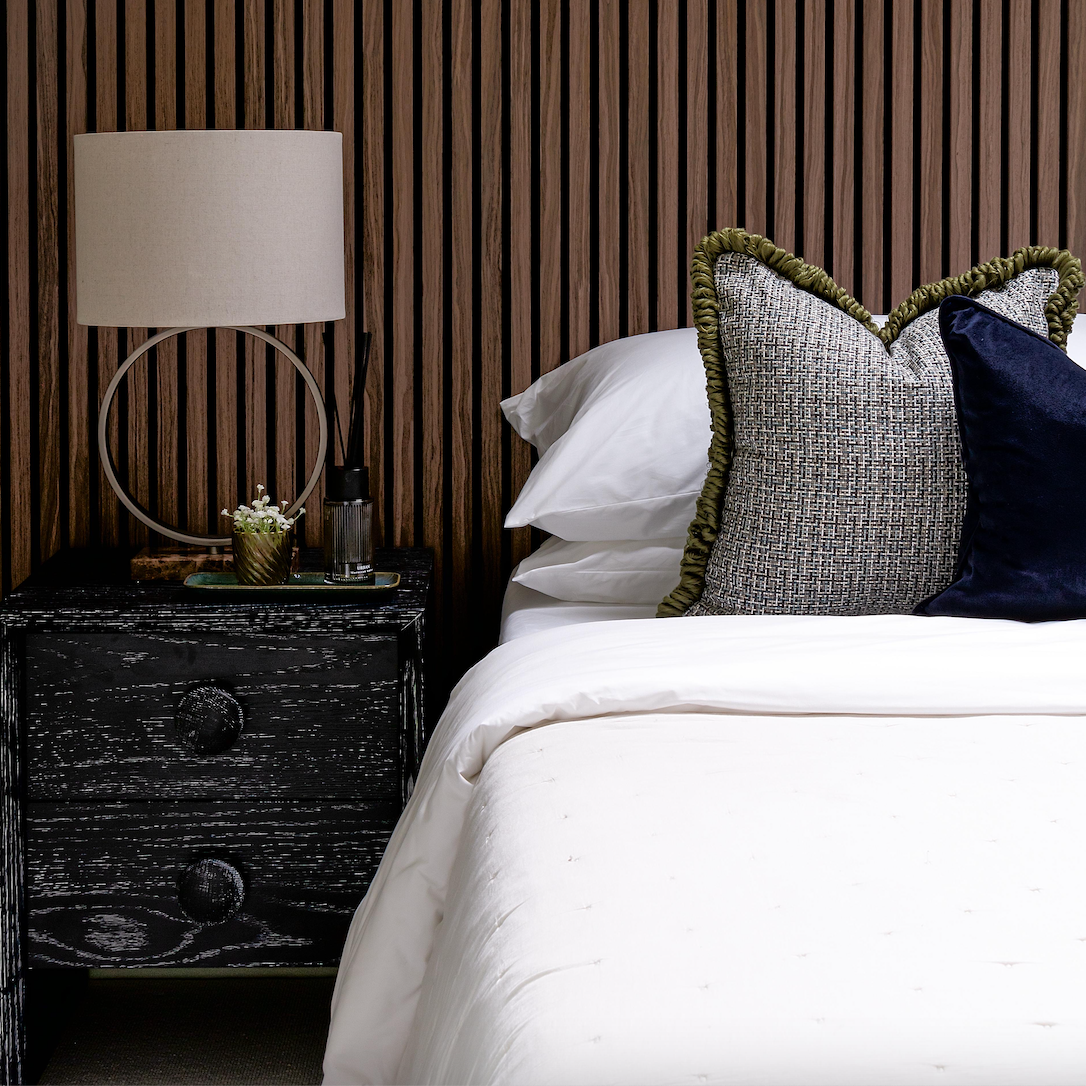 Button Bedside Table | 500 Wide Black Grain, 2 Drawer