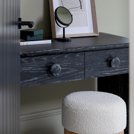 Button Dressing Table | 1200 Wide Black Grain, 2 Drawer