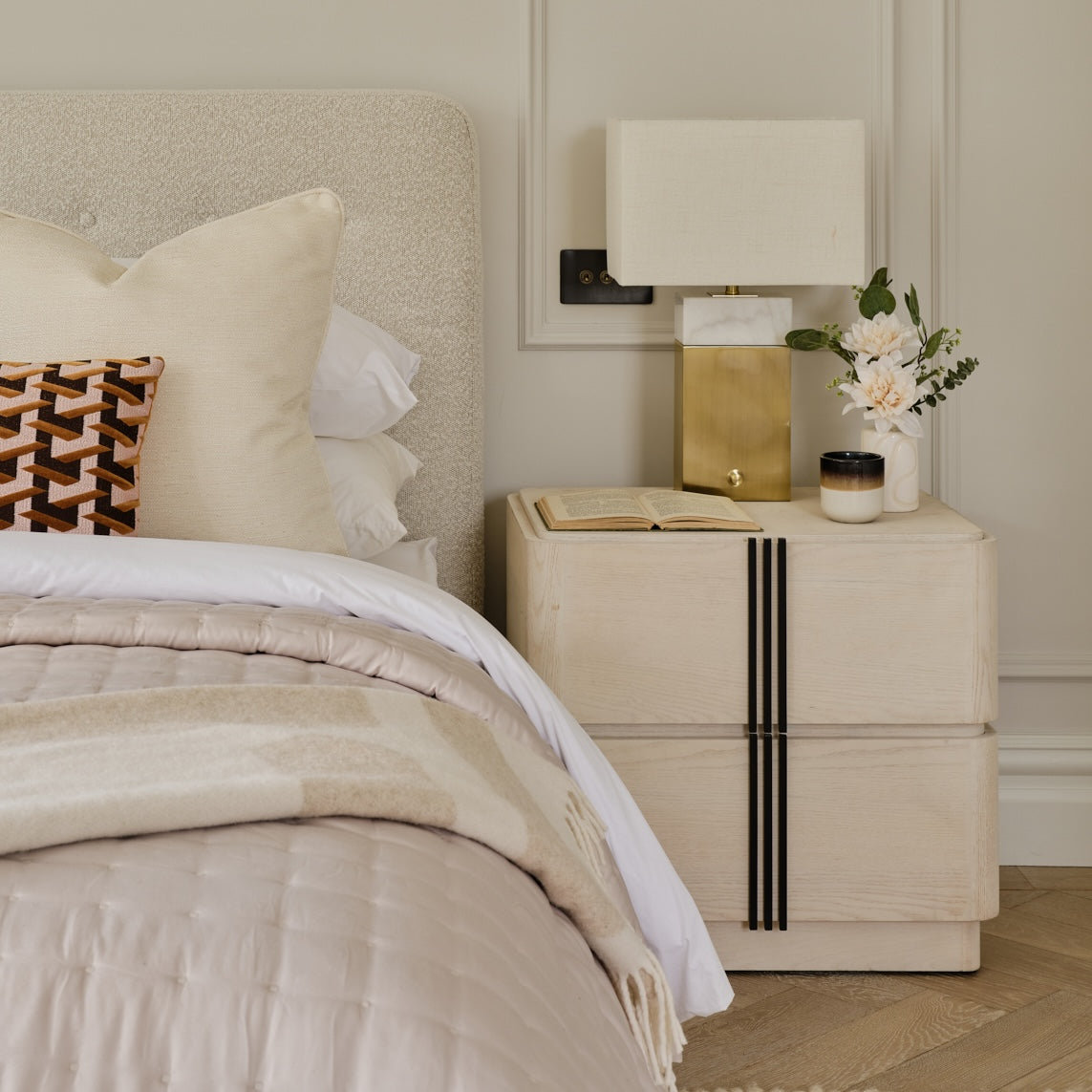 Vassall Bedside Table | 650 Wide White Wash, 2 Drawer