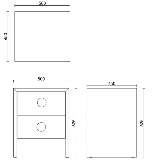 Button Bedside Table | 500 Wide Black Grain, 2 Drawer