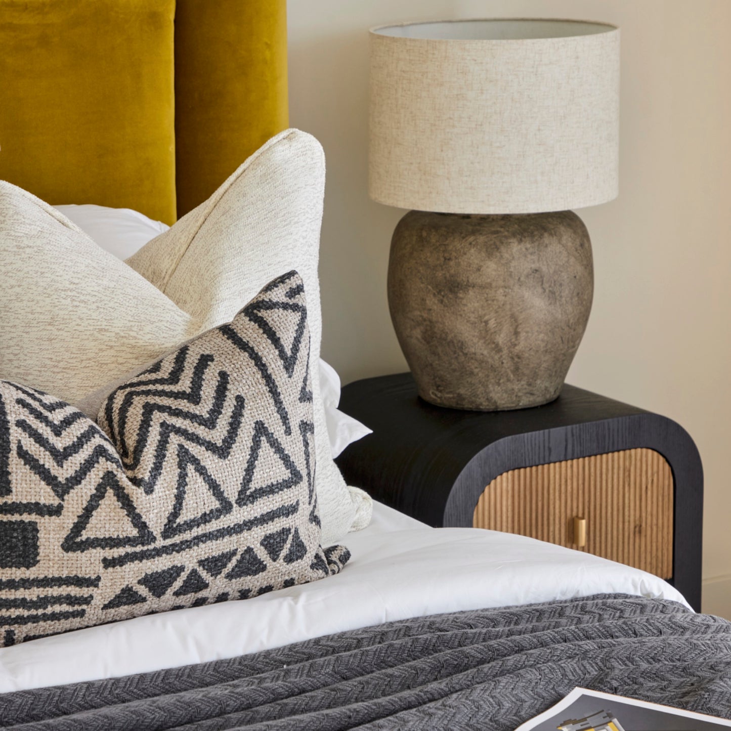 Essex Bedside Table | 450 Wide Black & Oak, 1 Drawer