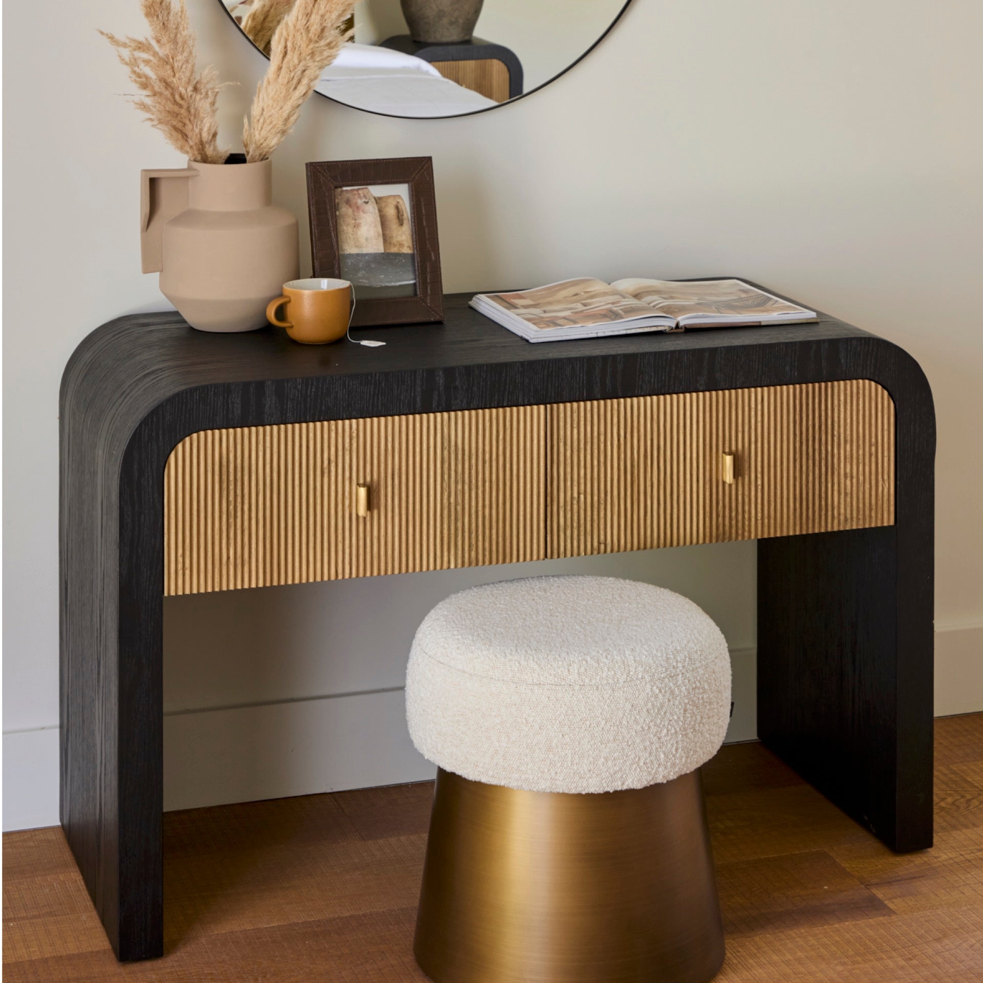 Essex Dressing Table | 120cm Wide Black & Oak, 2 Drawer Burbeck At Home Essex Dressing Table | 120cm Wide Black & Oak, 2 Drawer Burbeck At Home