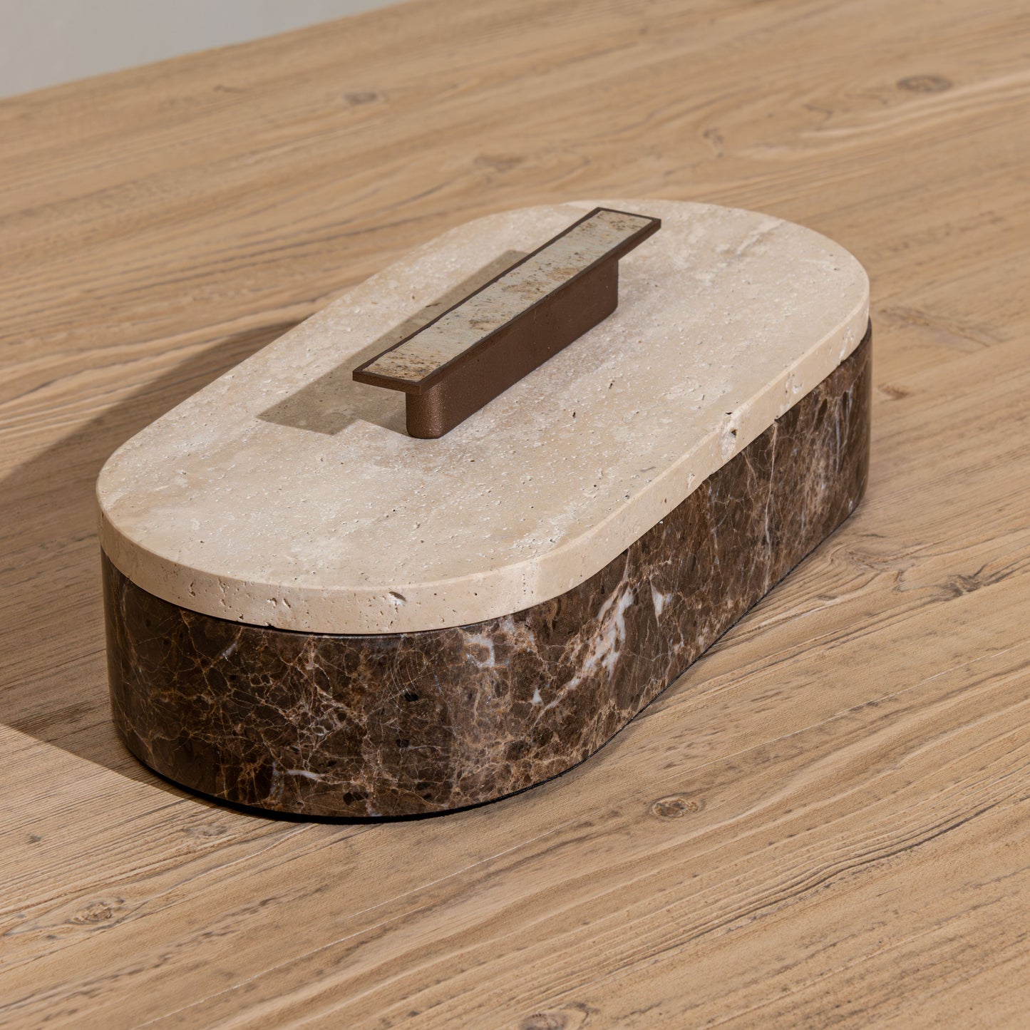 Alderman Marble Box | Dark Emperador Marble & Natural Travertine