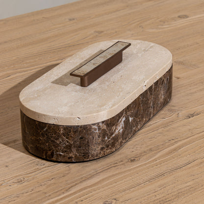 Alderman Marble Box | Dark Emperador Marble & Natural Travertine