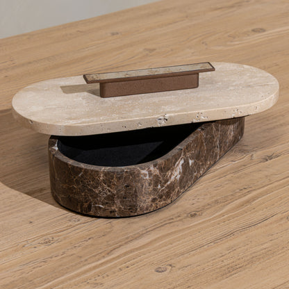 Alderman Marble Box | Dark Emperador Marble & Natural Travertine