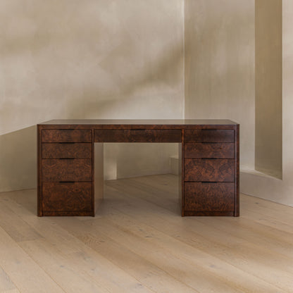 Abingdon Desk | 165cm Wide, Dark Burl, 9 Drawer
