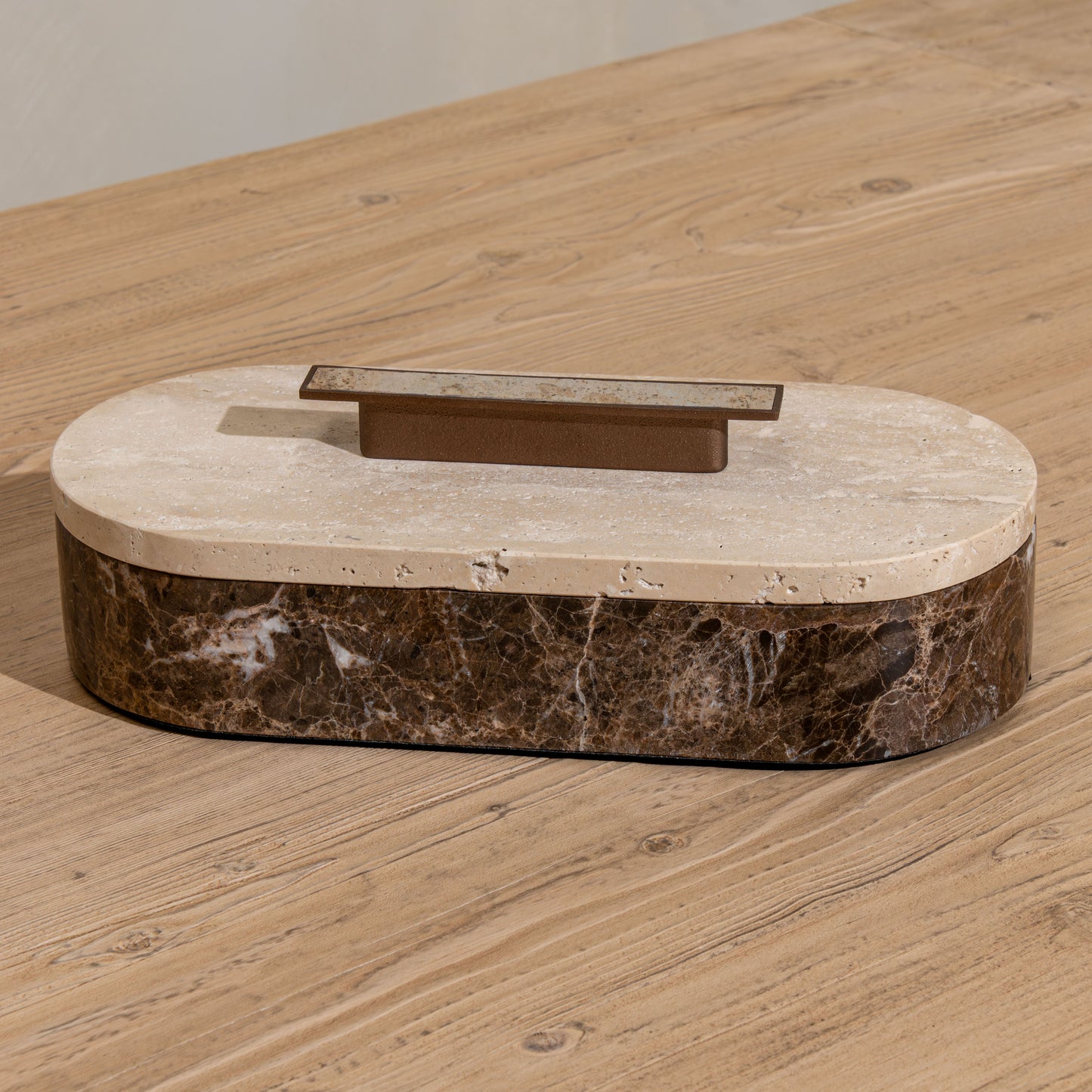 Alderman Marble Box | Dark Emperador Marble & Natural Travertine