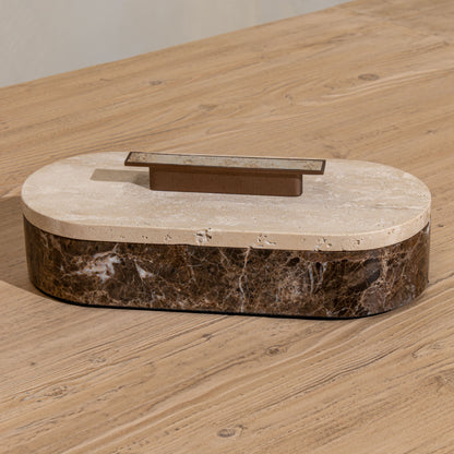 Alderman Marble Box | Dark Emperador Marble & Natural Travertine