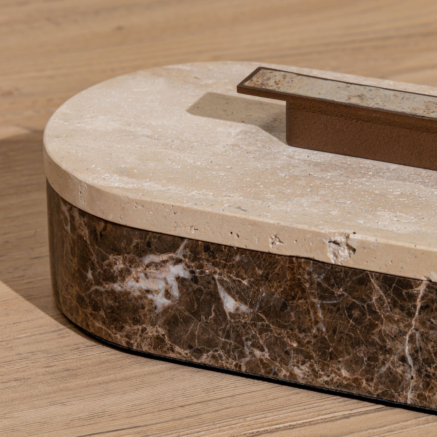 Alderman Marble Box | Dark Emperador Marble & Natural Travertine