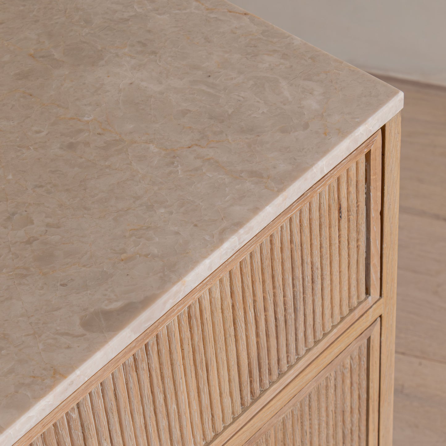 Shiply Bedside | 65cm Wide, Oak & Daino Reale Marble Top