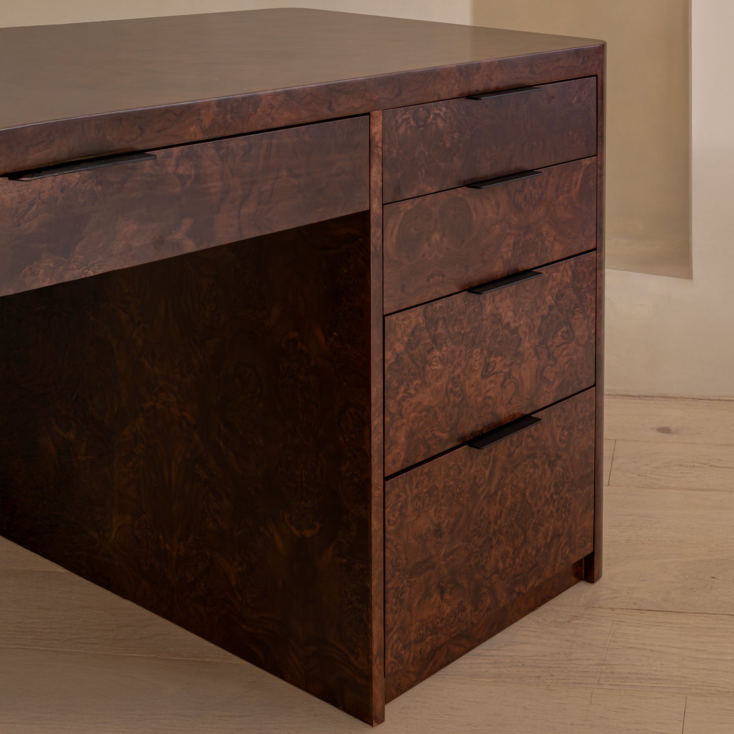 Abingdon Desk | 165cm Wide, Dark Burl, 9 Drawer