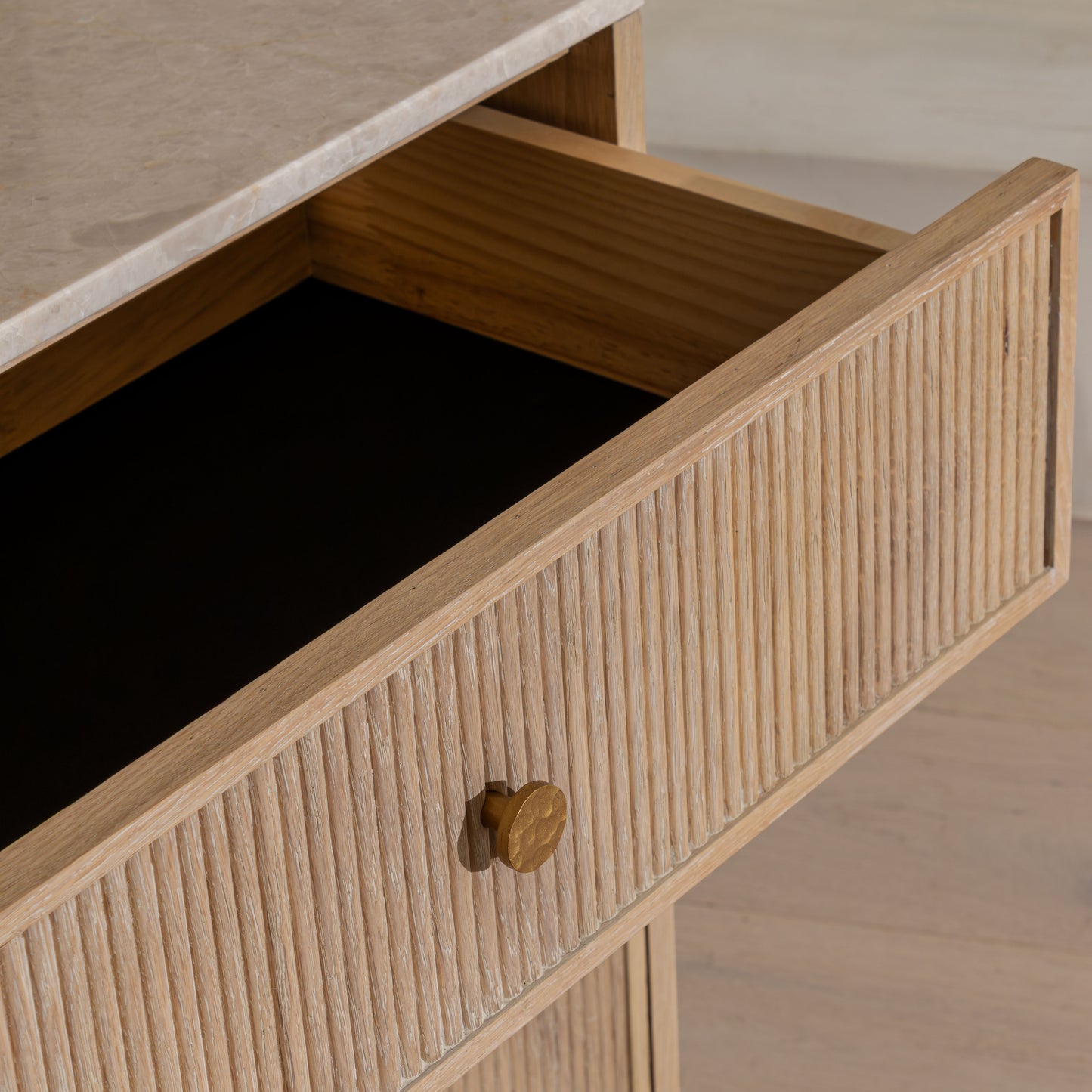 Shiply Bedside | 65cm Wide, Oak & Daino Reale Marble Top